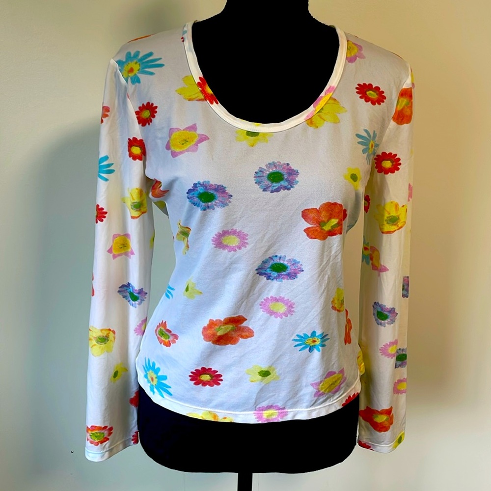 Vtg 90s long sleeve lightweight white shirt top sz M